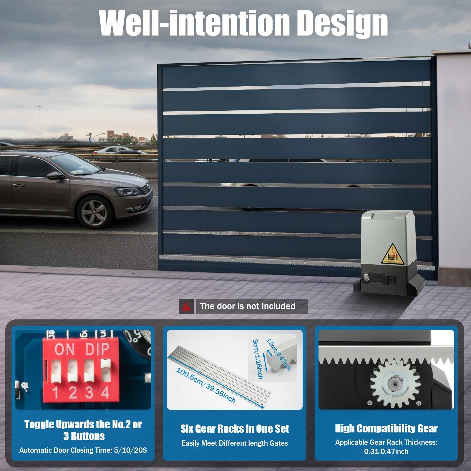 370W 220V Automatic Door Opener Motor Remote Control Door Gear Strip Sliding Gate Drive with 6pcs Gear Racks Security Tool