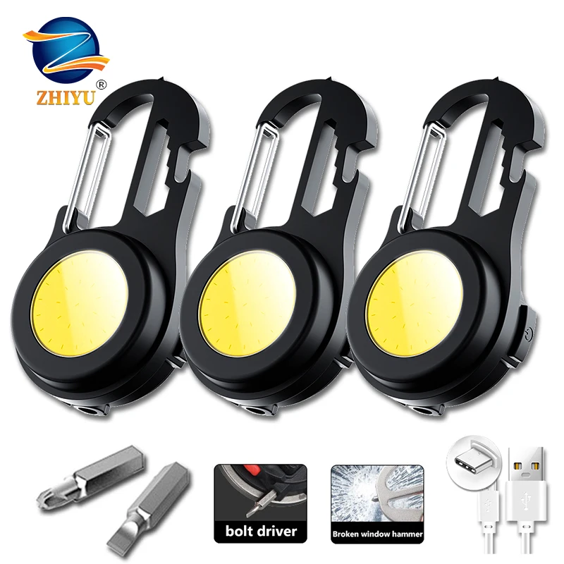 

Multifunctional Portable Flashlight LED Mini Keychain Work Light COB Floodlight Type-C Rechargeable Outdoor Camping Lantern