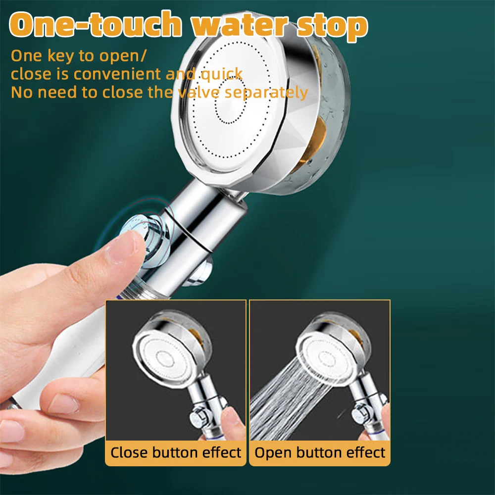 Shower Head Powerful Pressurized Shower Set Fan Filter Showerhead One Touch Water Stop Sprayer Water Saving Handheld Showerheads