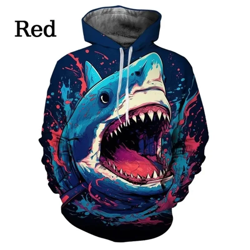 Sudadera con capucha con estampado 3D de tiburón, sudadera informal divertida con animales para hombres y niños, sudaderas holgadas de gran tamaño con gráficos, ropa de calle