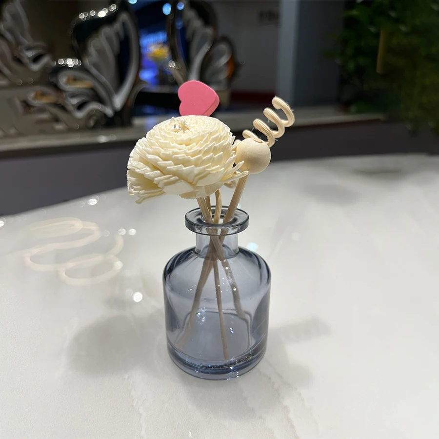1PC 50ml Blue Home Fragrance Diffuser Bottle with Rattan Sticks and Dried Flowers Reed Diffuser Essential Oil Refill Bottle