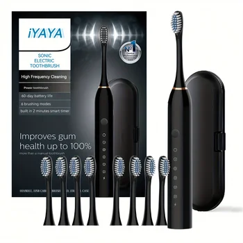 Electric Toothbrush Set, Comes with 8 Brush Heads & Travel Case, 6 Modes with 2 Minutes Built in Smart Timer, Effective Teeth a 1
