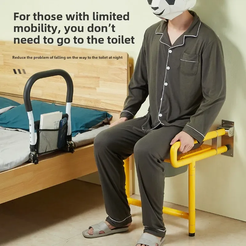 Bathroom Folding Shower Seats, Toilet Stainless Steel Wall Mounted Chairs, Elderly Home Bedroom Commode Toilet Armrest Rack 5