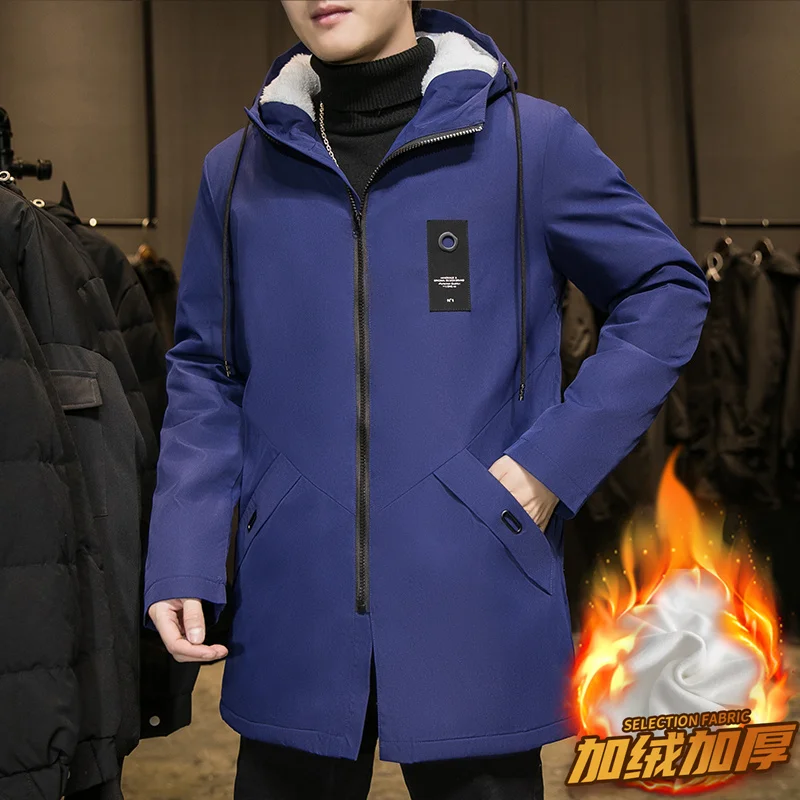 Autumn and Winter New Fashion Trend Solid Color Plus Fleece Trench Coat Men's Casual Loose Thick Warm Large Size Coat M-6XL
