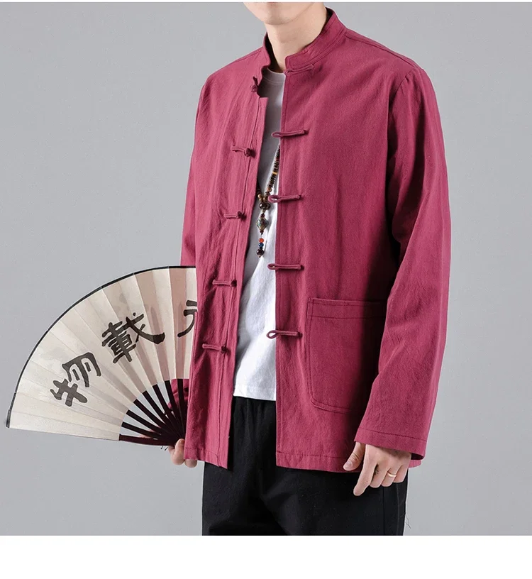 Men's Chinese Style Traditional Kung Fu Tai Chi Cotton And Linen Tang Suit Uniform Shirt And Blouses Jacket Clothing