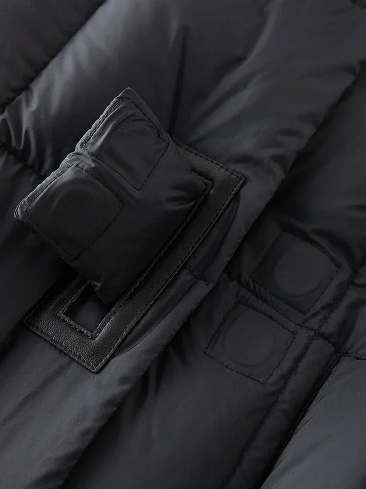 DUSHU 274G Filling Capacity Hooded Casual Down Jacket Winter Fashionable Simple Thicken Down Coats Black Women Casual Loose