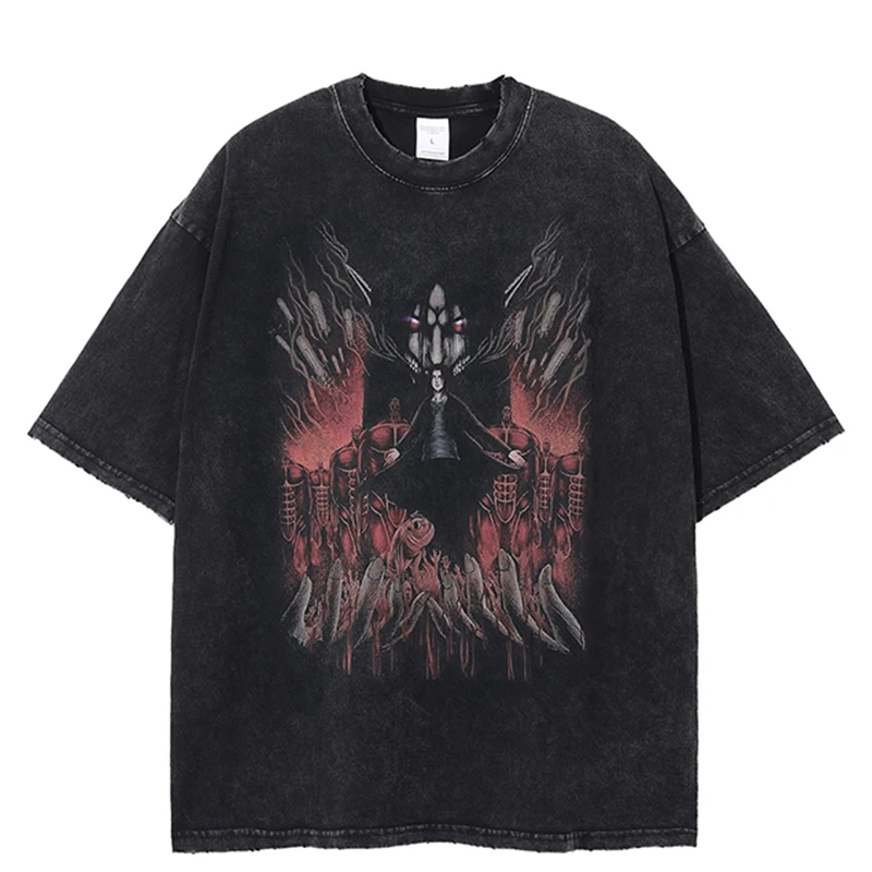 

Harajuku Anime Graphic T Shirt Men Vintage Washed 100% Cotton T Shirts for Men 2023 New Hip Hop Streetwear Male T-shirt
