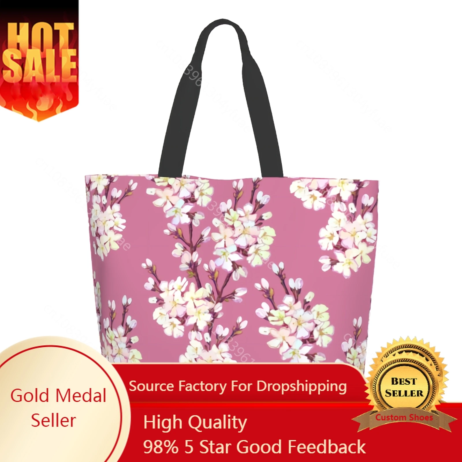 

Cherry Blossoms Extra Large Grocery Bag Sakura Branches Pink Reusable Tote Bag Shopping Travel Storage Tote Shoulder Bag