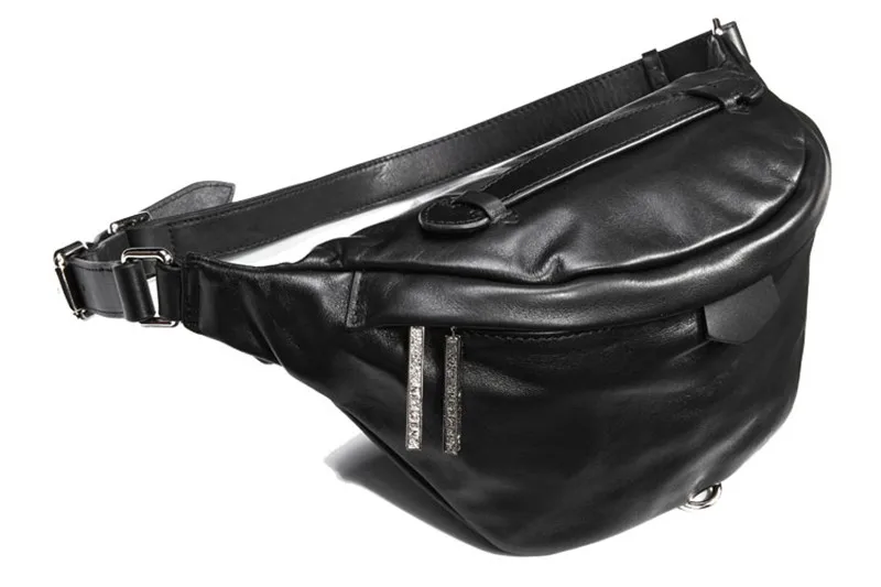 PNDME Casual Einfache Natürliche Weiche Echtes Leder männer Schwarz Brust Tasche Mode Rindsleder Damen Taille Pack Reiten Umhängetaschen – Detail 7