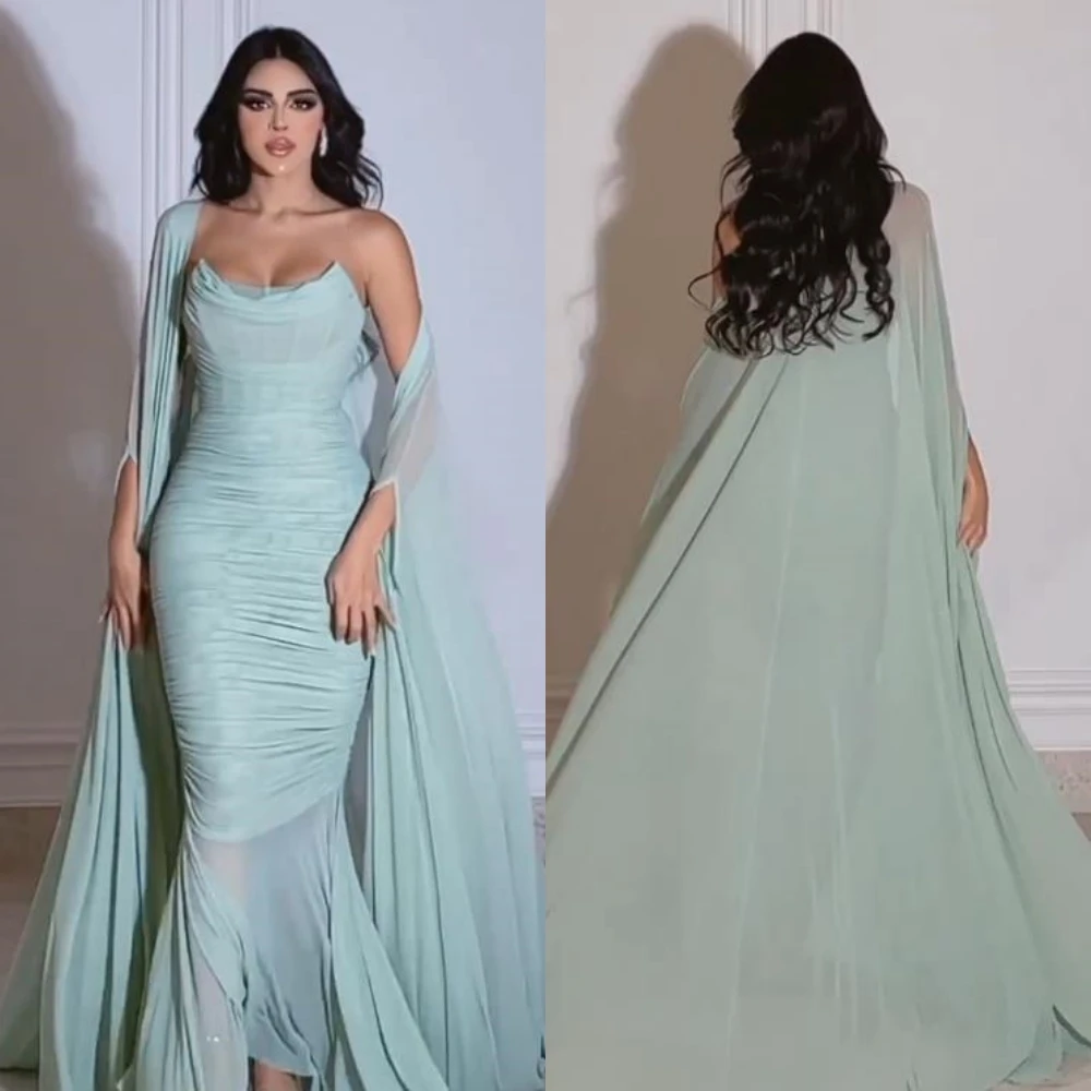 

Fashion Sizes Available Strapless Mermaid Party Dresses Shirred Hugging Floor length Skirts Chiffon Evening 2023