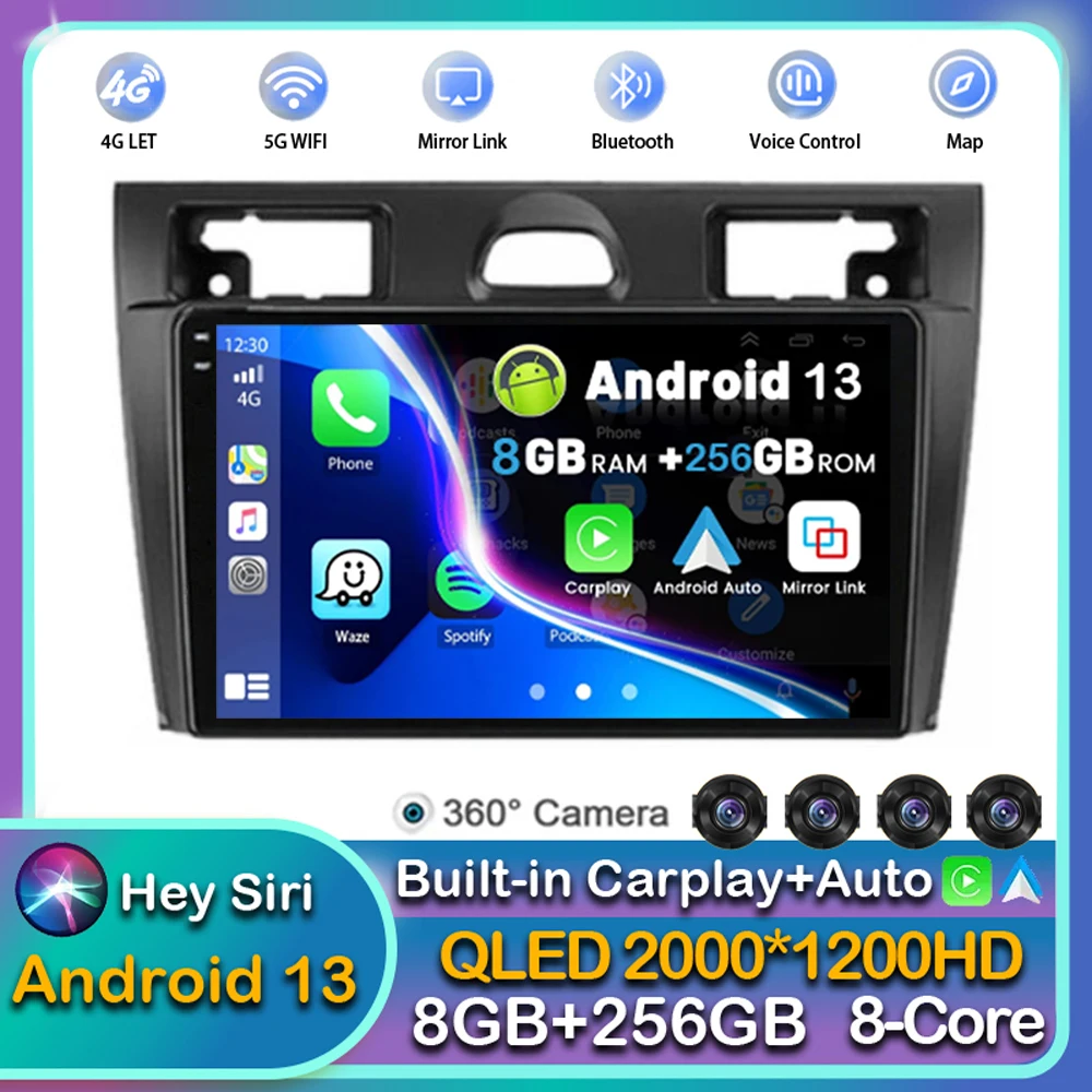 

Android 13 Carplay Auto WIFI+4G For Ford Fiesta Mk VI 5 Mk5 2002-2008 Car Radio Multimedia Player Stereo GPS 2DIN Head Unit Dsp