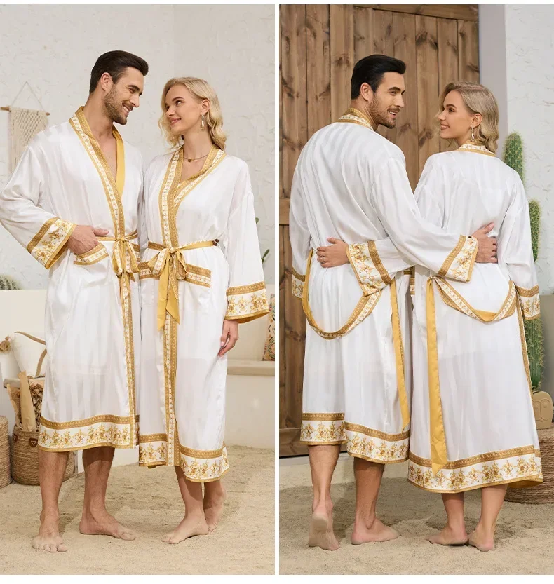 Elegant Baroque Print Silk Satin Kimono Robe