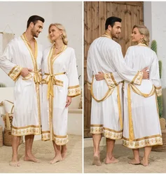 Elegant Baroque Print Silk Satin Kimono Robe - Women One Size (White Golden)
