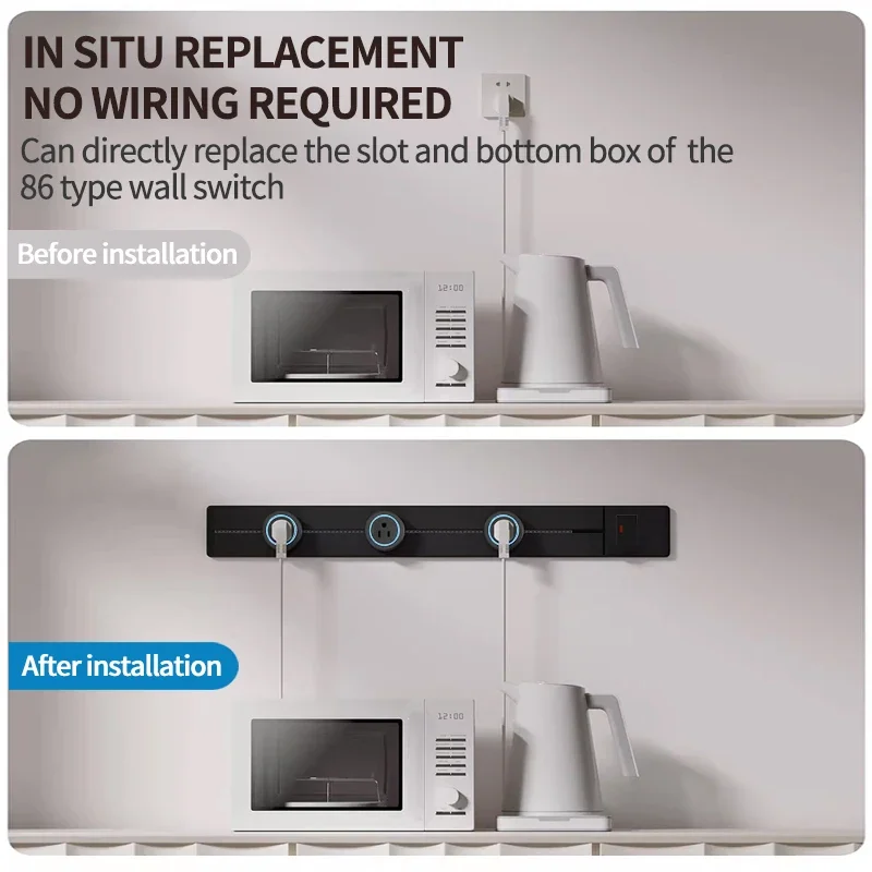 Wall power rail socket with switch kitchen aluminum expansion socket 40cm 50cm built-in on countertop electrical socket power socket