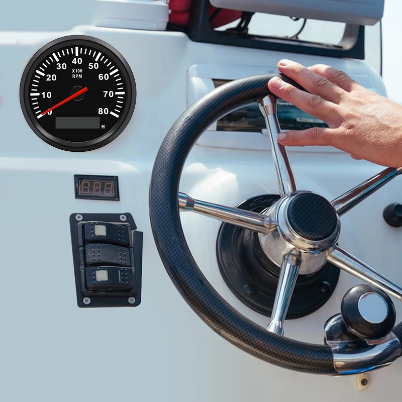 Tachometer Gauge 8K Boat Tachometer Marine Tacho Meter LCD Hourmeter 12V/24V 8000 RPM 85mm Car Tachometer Toerenteller 12v Hour Meter