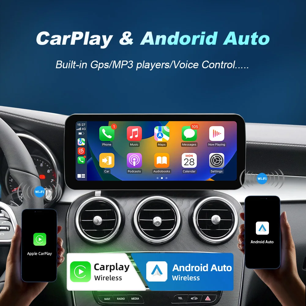 Qualcomm Wireless Carplay para Mercedes Benz Clase C GLC V X W205 W446 2014-2018 Pantalla Táctil Android Auto Radio Multimedia 7