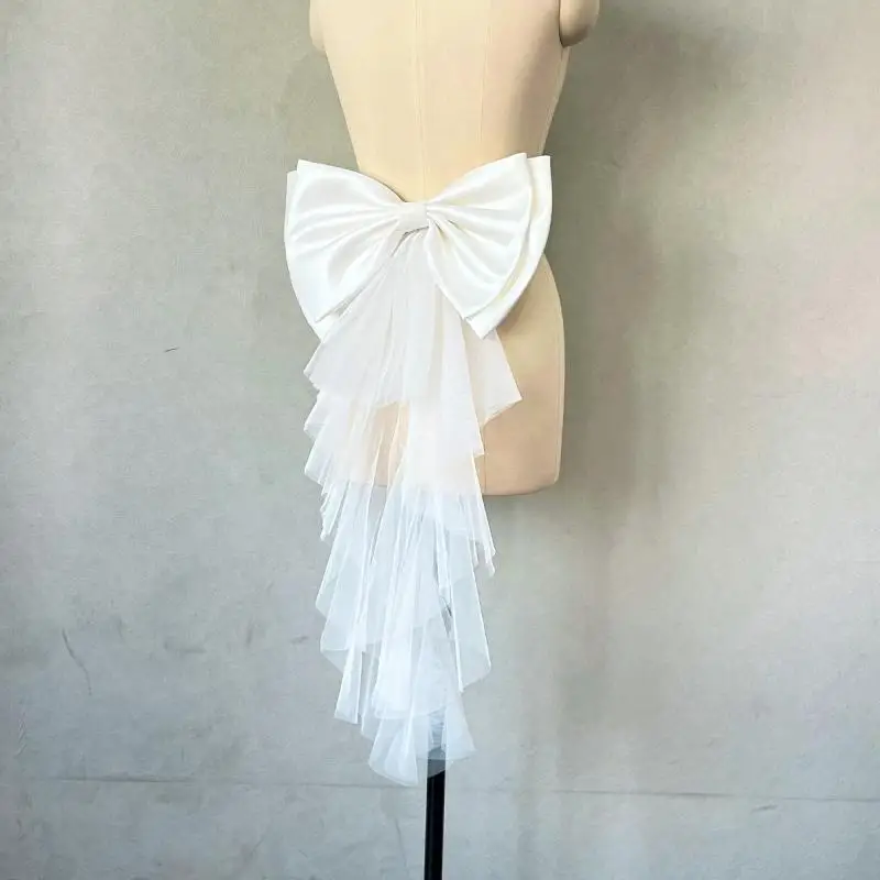 1-teiliger Damen-Kleid-Brautgürtel, große Satinschleife, Knoten, Accessoires, elegante abnehmbare Satin-Tüllschleife, Hochzeitskleid-Dekoration – Detail 2