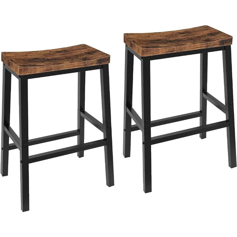 

HOOBRO Bar Stools, Set of 2 Bar Chairs, 23.6 Inch Saddle Stools, Kitchen Counter Stools with Footrests, Industrial Stools for