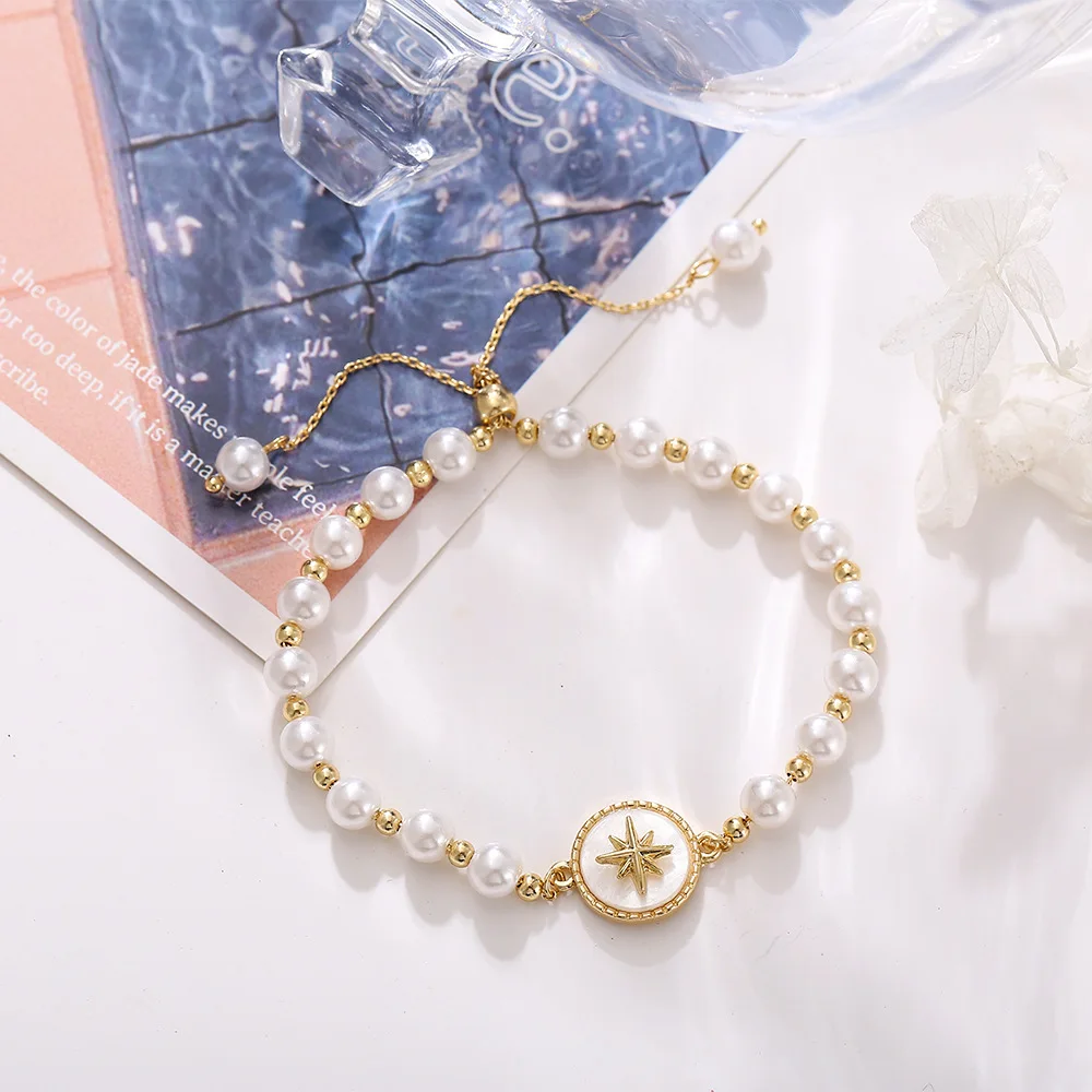 New Retro Eight Awn Star Imitation Pearl Bracelet Temperament