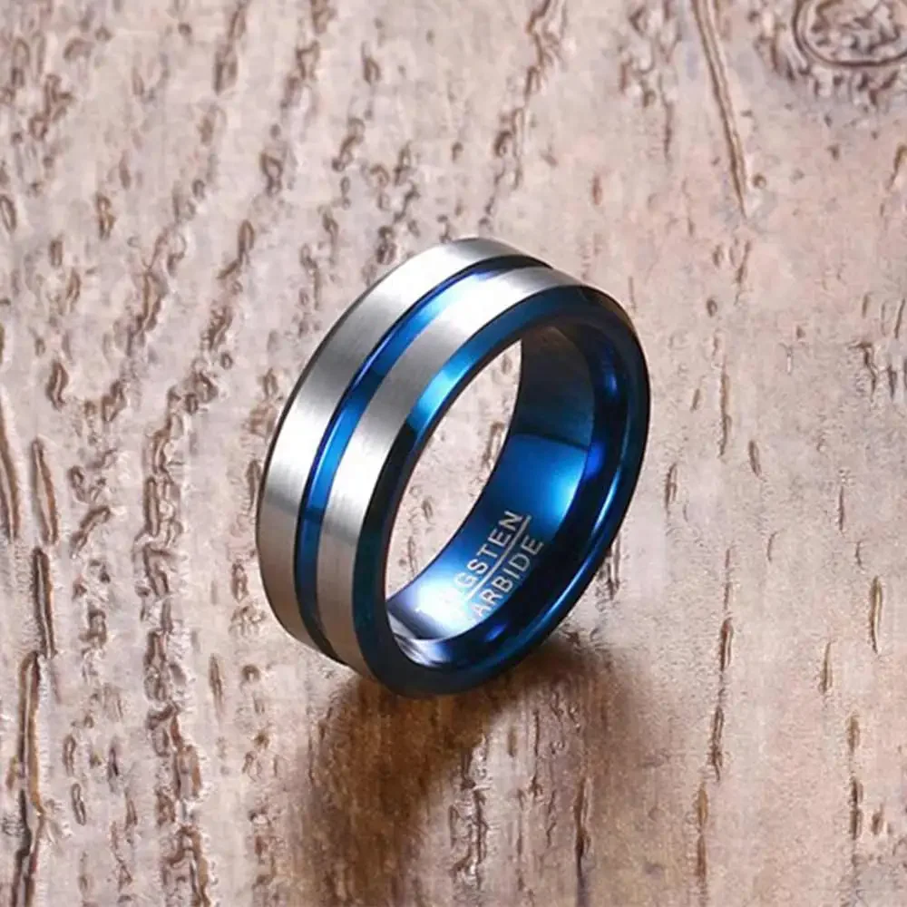 JHSL High Quality Classic Golden Blue Black Tungsten Rings for Men Fashion Jewelry Anniversary Gift Size 8 9 10 11 12