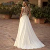 Elegant Boho Lace Wedding Dress Chiffon O-Neck Illusion Back Side Split Applique Bridal Party Gown Vestidos De Novia Customized 2