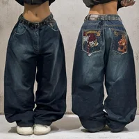 2024 New American Trend Retro Hip-hop Embroidery Pattern Baggy Jeans For Men And Women Y2K Harajuku Gothic Wide Pants Streetwear - Image 3
