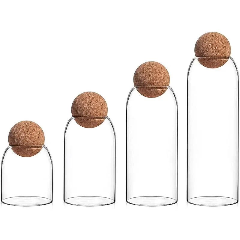 High Quality Cork Ball Glass Jar,Transparent Glass Sealed Can Kitchen Food Grain Storage Tea Candy Storage Jars and Lids
