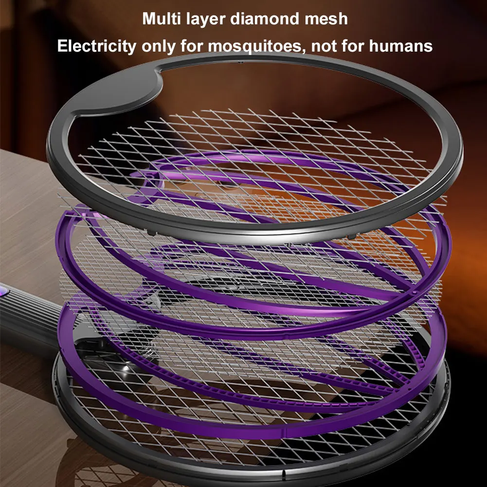 Foldable Bug Zapper Racket Rechargeable Electric Fly Swatter Safe Fly Killer and Mosquito Trap Lamp for Indoor and Outdoor