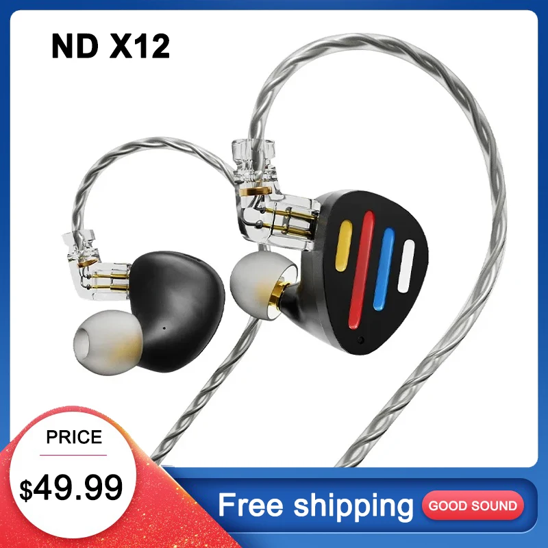 

ND X12 New Flagship IEMS 10mm Dynamic Driver +5BA HIFI In Ear Monitor Earphone Hybrid Earbuds Adjustable With Detachable Cable