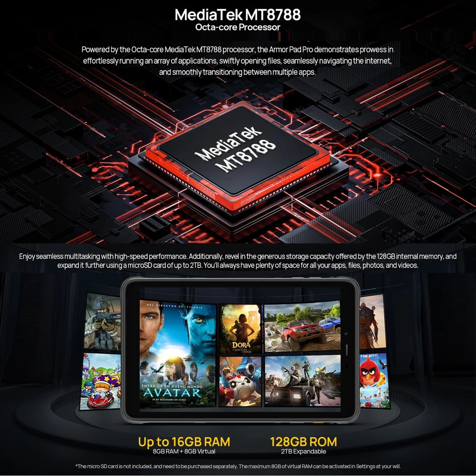 Ulefone Armor Pad Pro Rugged Tablet 4G 10.36 inch Android 13 MediaTek MT8788 16GB RAM（8+8GB virtual RAM) 128GB ROM Tablet