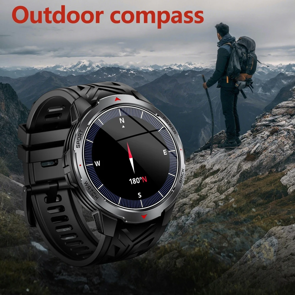 1100 mAh Large Battery Bluetooth Call Smart Watch Men GPS Compass 3ATM Waterproof Outdoor Sports Military Smartwatch