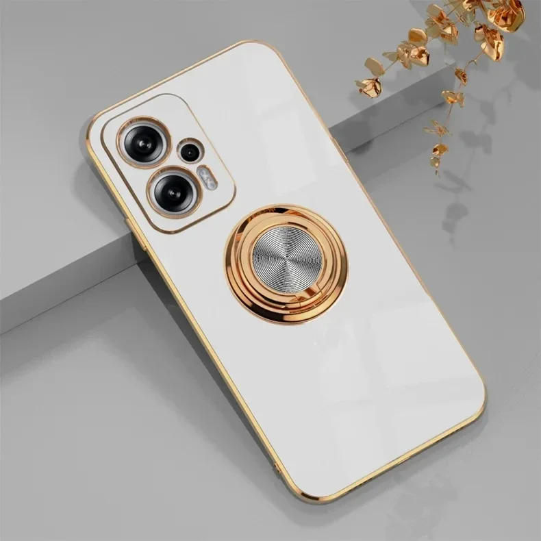 Luxury Plating Gloss Silicone Phone Case with 360° Rotating Ring Holder - Shockproof Design