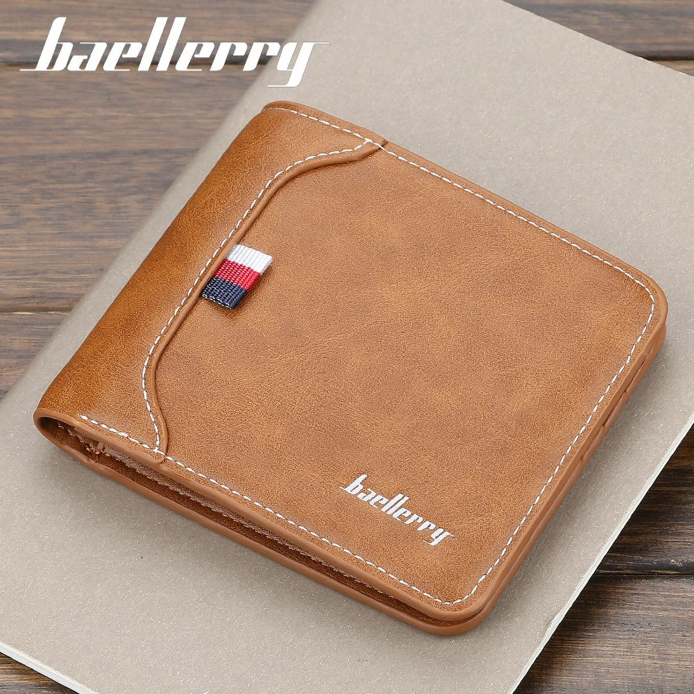 Men's Short Wallet Pu Leather - Baellerry Ultra Thin Card Organizer for Cash/Coins | RFID Safe Small Pocket Wallet