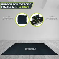 Rubber Top Exercise Puzzle Mat 3/4-inch, 24 SQFT, 6 Tiles, EVA Foam Interlocking Tiles for Home Gym Protective Flooring 2