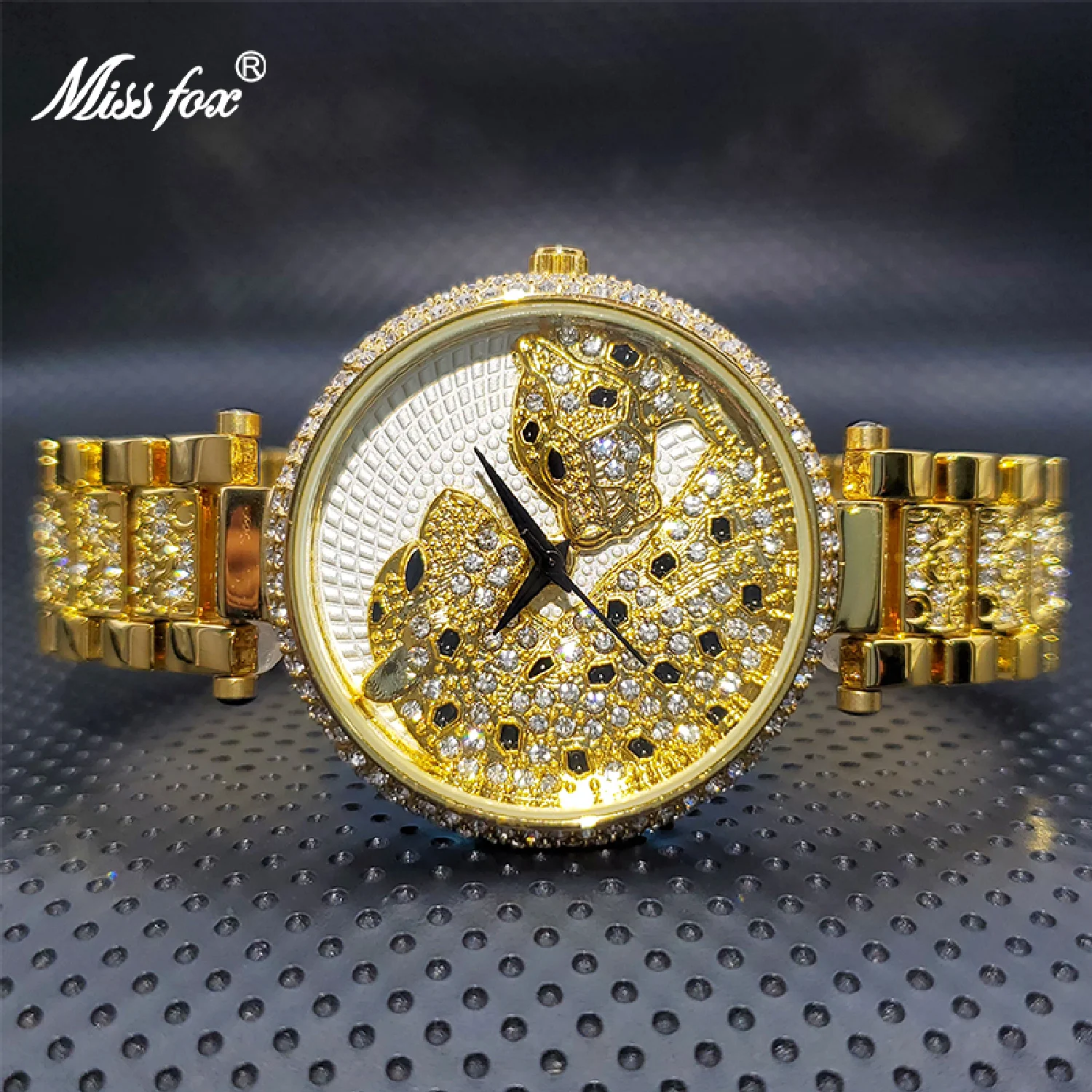 

Новые женские модные золотые часы Reloj, роскошные повседневные блестящие часы с леопардовым принтом для женщин, водонепроницаемые часы с муассанитом, оптовая продажа