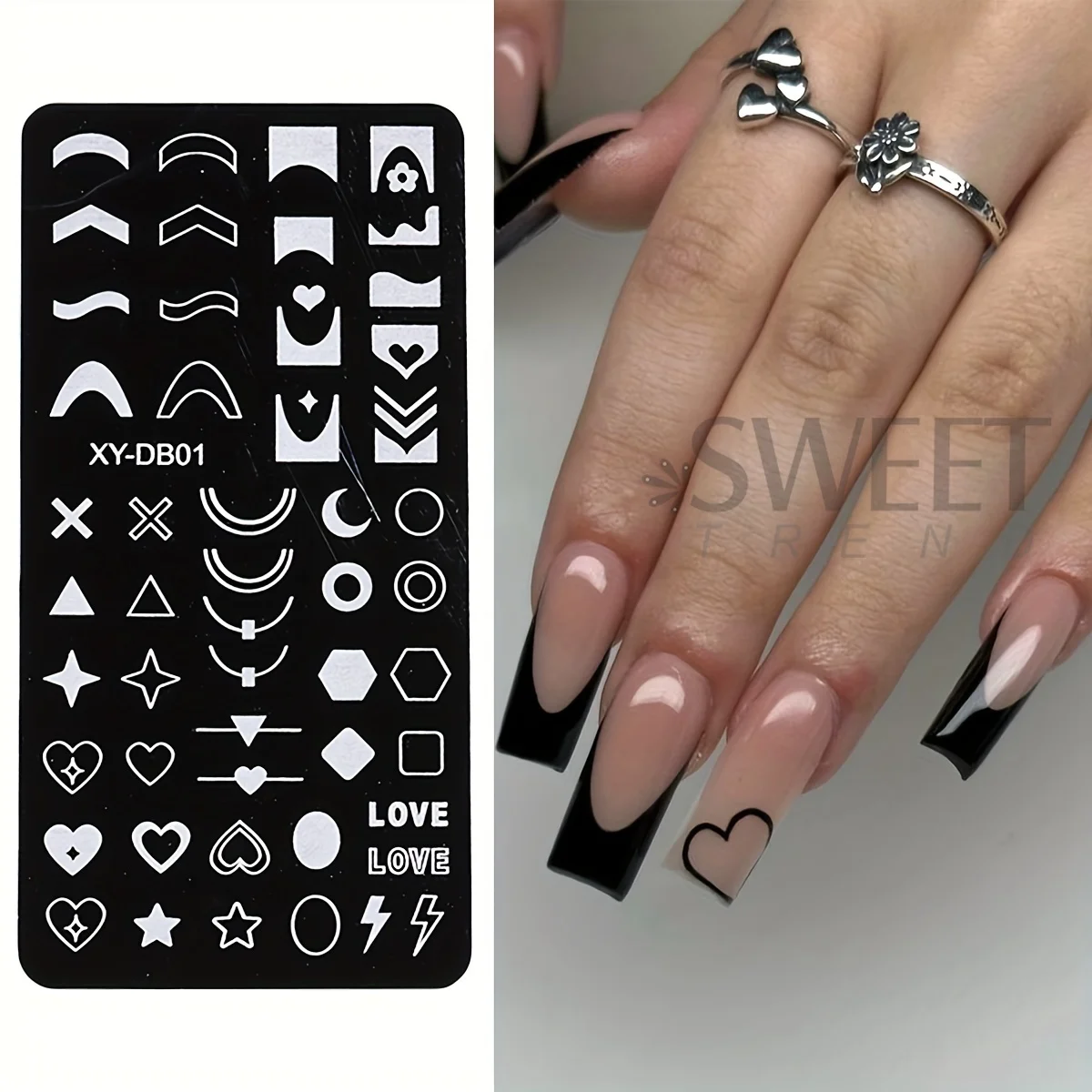 1pc French Tip Nail Art Stamping Plate Love Heart Star Moon Patterns Nail Printing Stainless Steel Stencil Template For Manicure