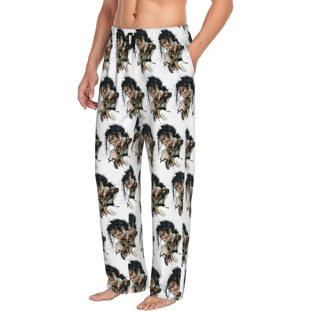 Custom Michael Jackson Musicians Singers Dancers Men Pajama Pants Lounge Sleep Sleepwear Bottoms with Pockets