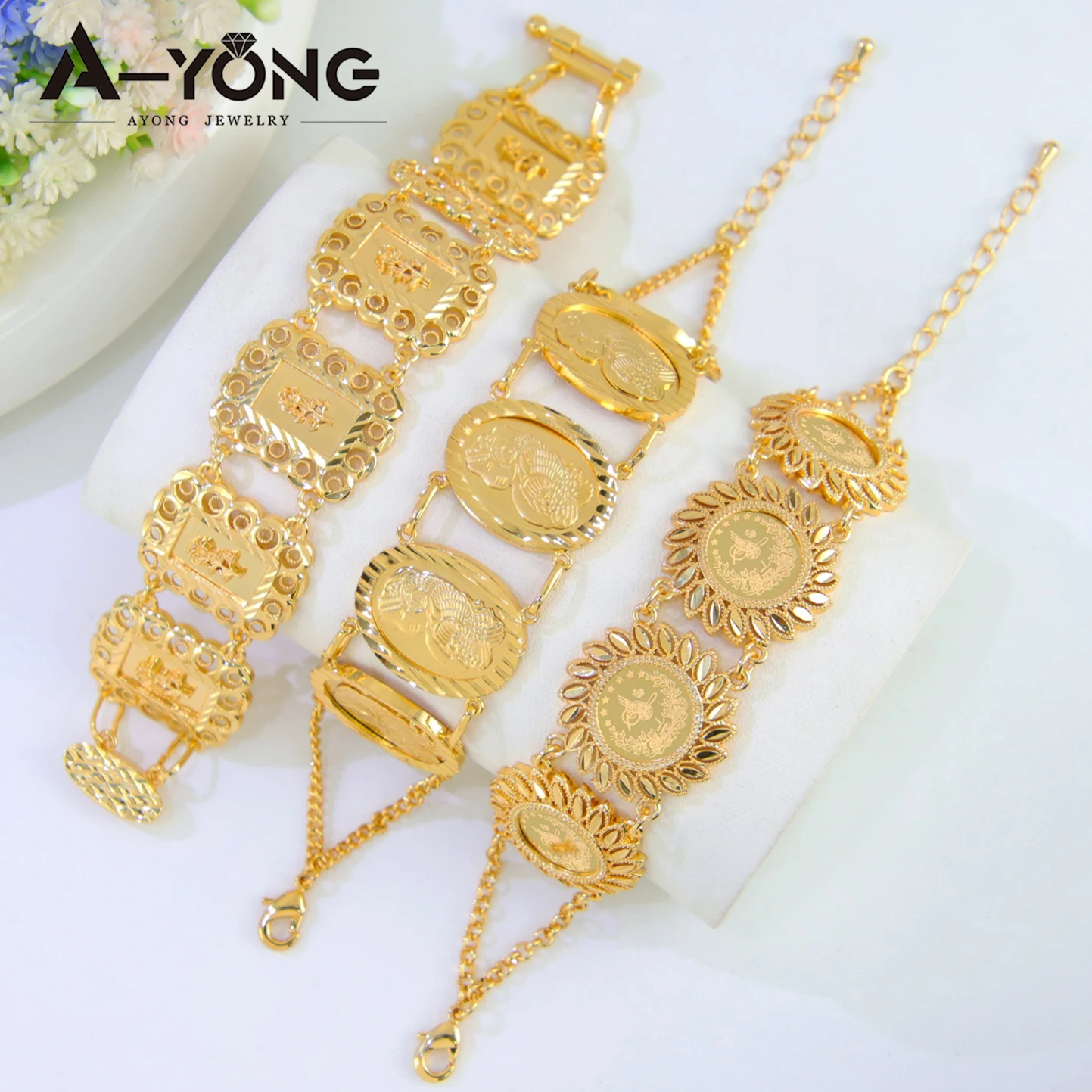 Luxury Saudi Gold Plated Bracelet 21k Gold Color Italian Fashion Cuff Bangles Oman Islamic Women Event Party Jewelry