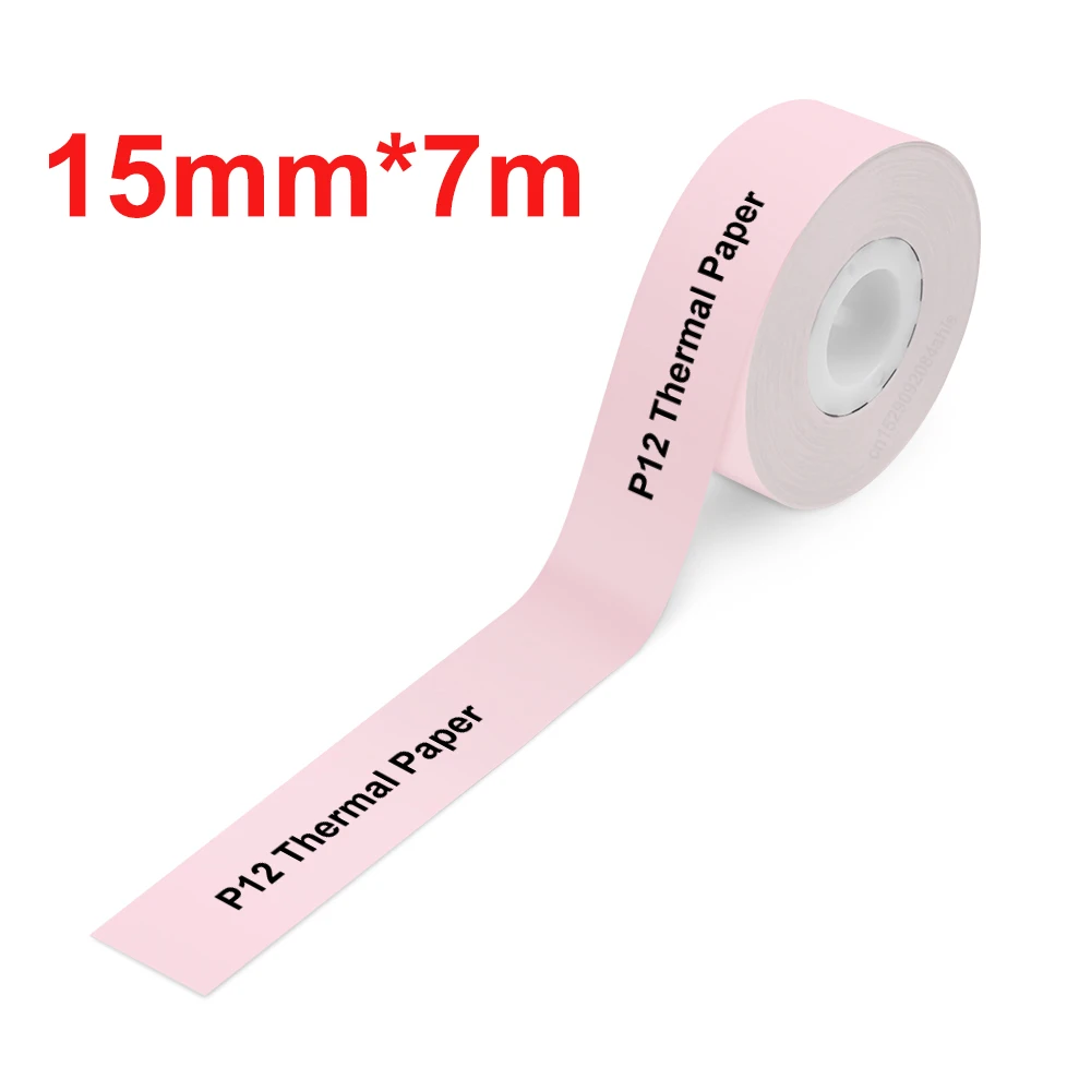 

15mm*7m P12 Pink Label Paper Suitable for P12 Bluetooth Thermal Label Printer Marklife P12 Labeller DIY Self-adhseive Label Tape