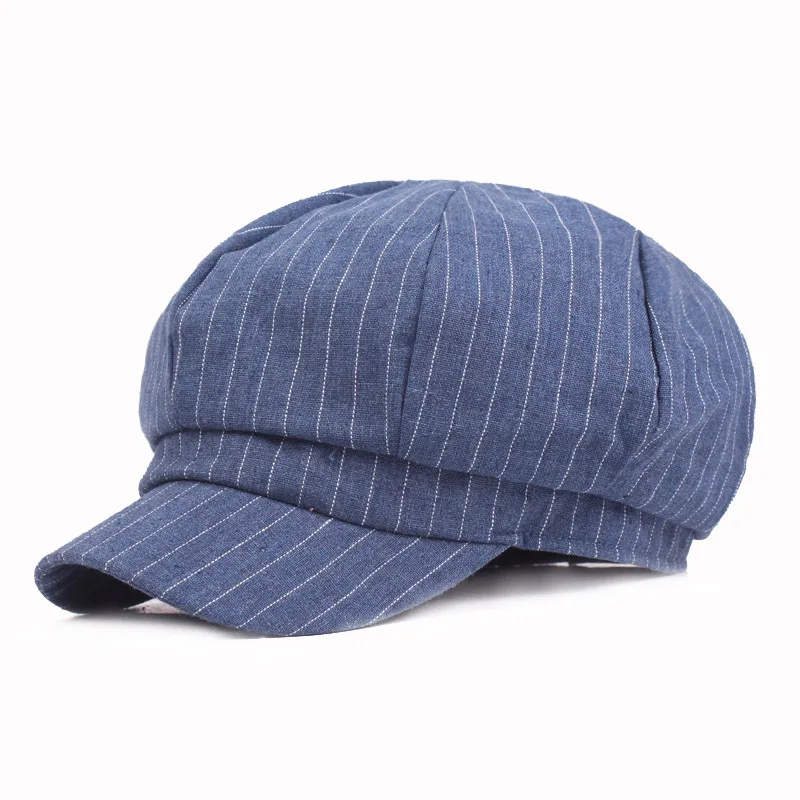 Cotton Newsboy Cap Berets Hat Striped Loose Cloud Top Octagonal Beret Hats Cotton Newsboy Hat Women Cool Street Brim Cap Spring Outdoor Berets Sun Caps Girl