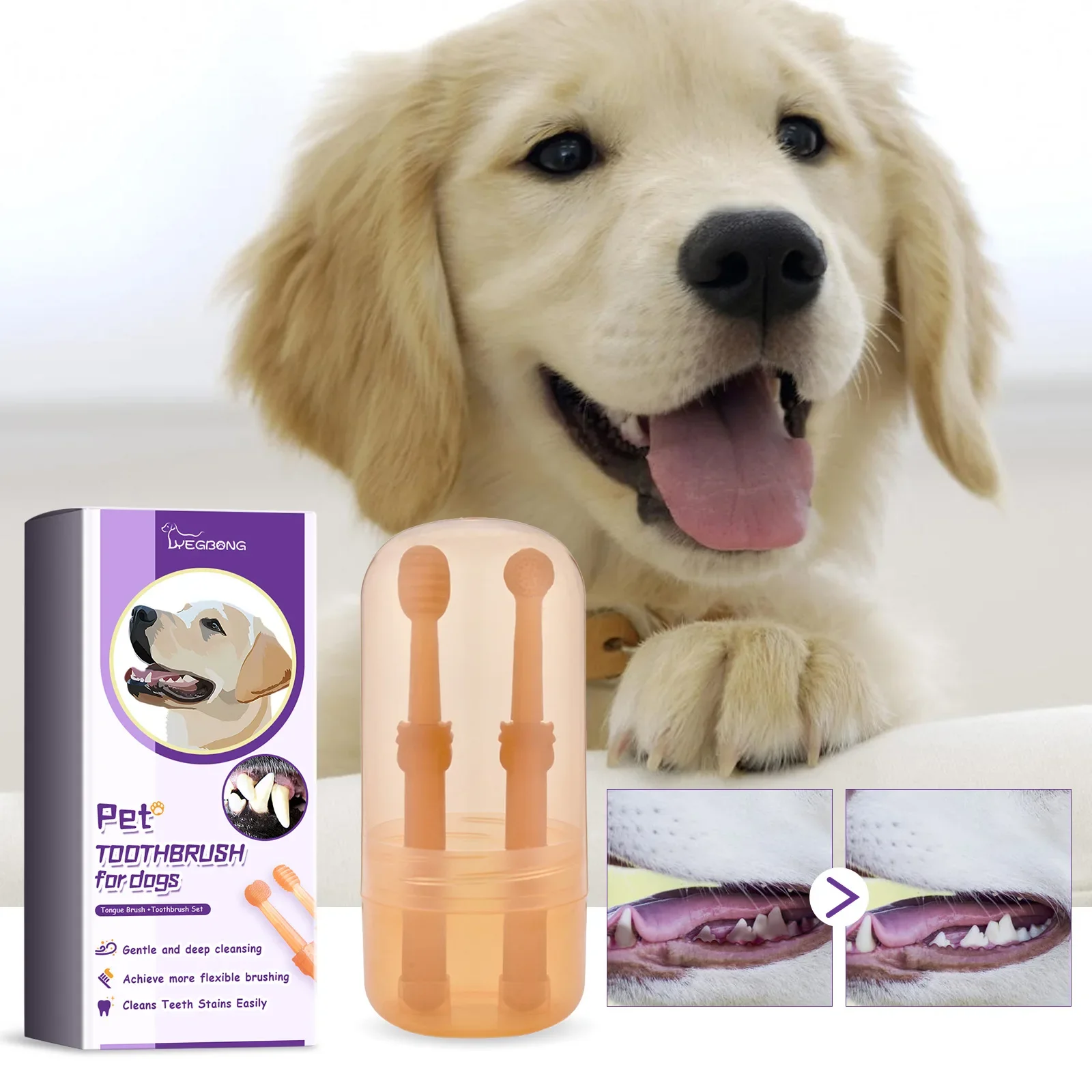 Pet Tongue Coating Brushing Brush Set, Pet Oral Cleaning Tooth Stains Tartar Oral Health Care