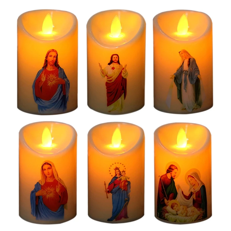 

Jesus Christ Candles Lamp LED Tealight Romantic Pillar Light Creative Flameless Electronic Candle Battery Operated