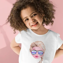 Kids T Shirt Disney Frozen Elsa Summer Trendy Wearing Sunglasses Series White All-Match Tshirt 2022 New Boys Girls Clothes