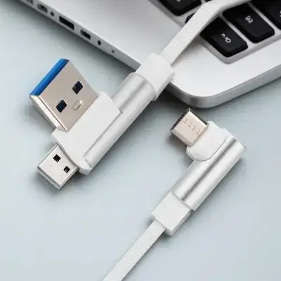 1M 직각 마이크로 USB 케이블, 브레이드 나일론 엉킴 방지, 고강도 고속 충전 및 데이터 동기화 케이블 (휴대폰용, 흰색)