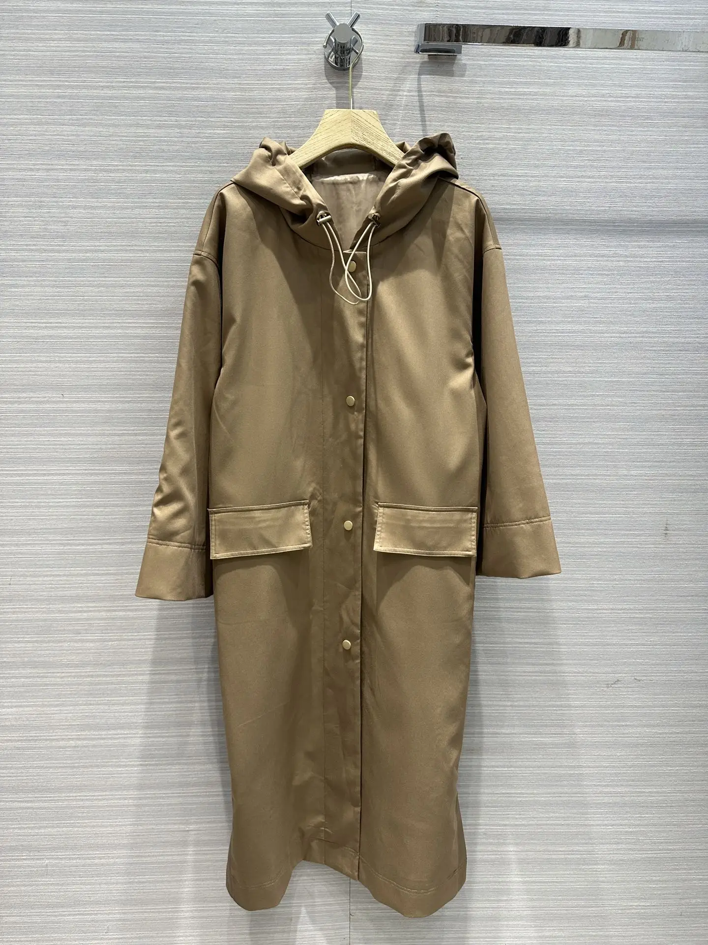 

2023 Women's Clothing Off-the-shoulder hooded long trench coat with buttons on both sides Autumn Winter New 1103