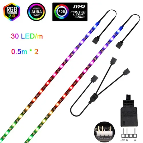 Addressable Rainbow PC Digital WS2812b LED Strip Light for 5V 3pin ARGB Header PC Case Asus Aura Sync RGBIC Fusion MSI Mystic - Image 17