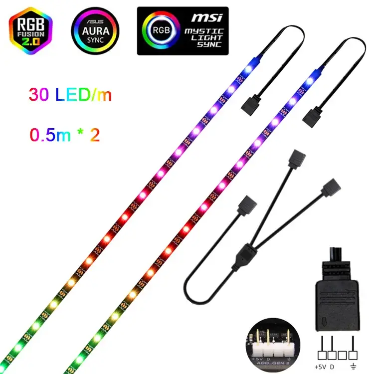 Addressable Rainbow PC Digital WS2812b LED Strip Light for 5V 3pin ARGB Header PC Case Asus Aura Sync RGBIC Fusion MSI Mystic - Image 17