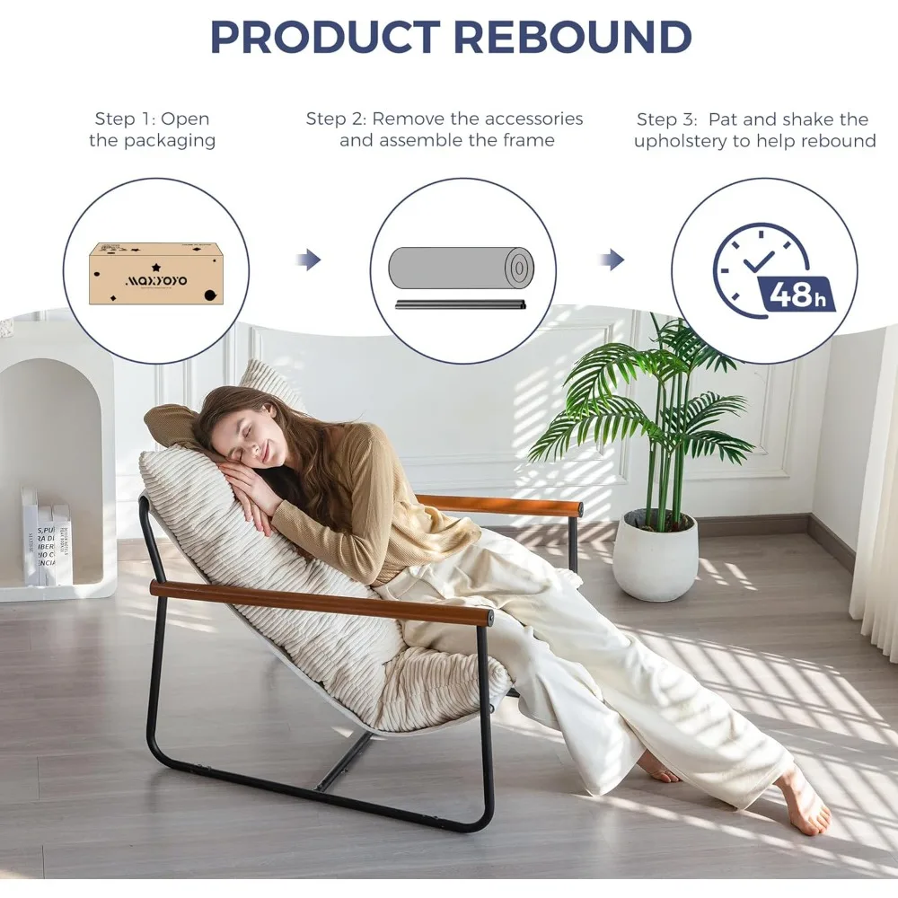 Modern Accent Chair, Comfy Living Room Chair with Metal Frame Wooden Armrest, Upholstered Armchair with Soft Cushion for Bedroo 6