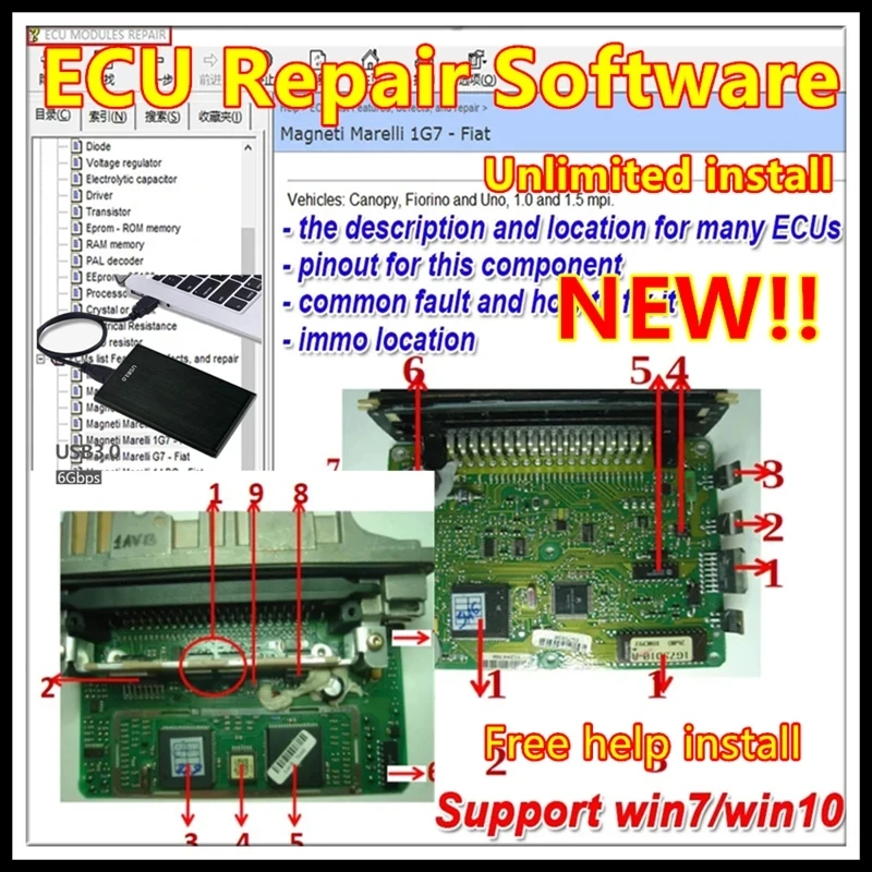 

Newest ECU Repair Software ECU Modules Repair Pinout Immo Location Including Multimeters Transistor EEprom Defects Car Repair To