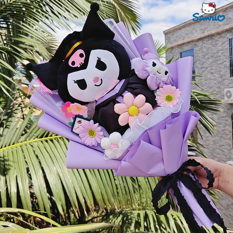

New Sanrio Bouquet My Melody Kuromi Hello Kitty Cinnamoroll With Gradation Hats Handmade Girls Valentine's Day Gradation Gifts